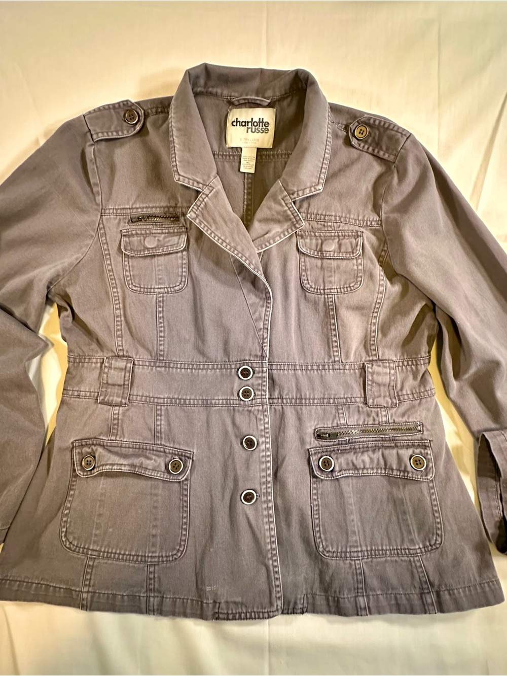 Charlotte Russe Light Gray Utility Jacket with Button Front